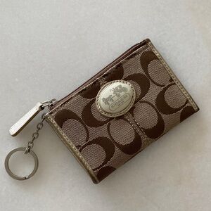 Coach Brown Signature Key Card Case with Keyring